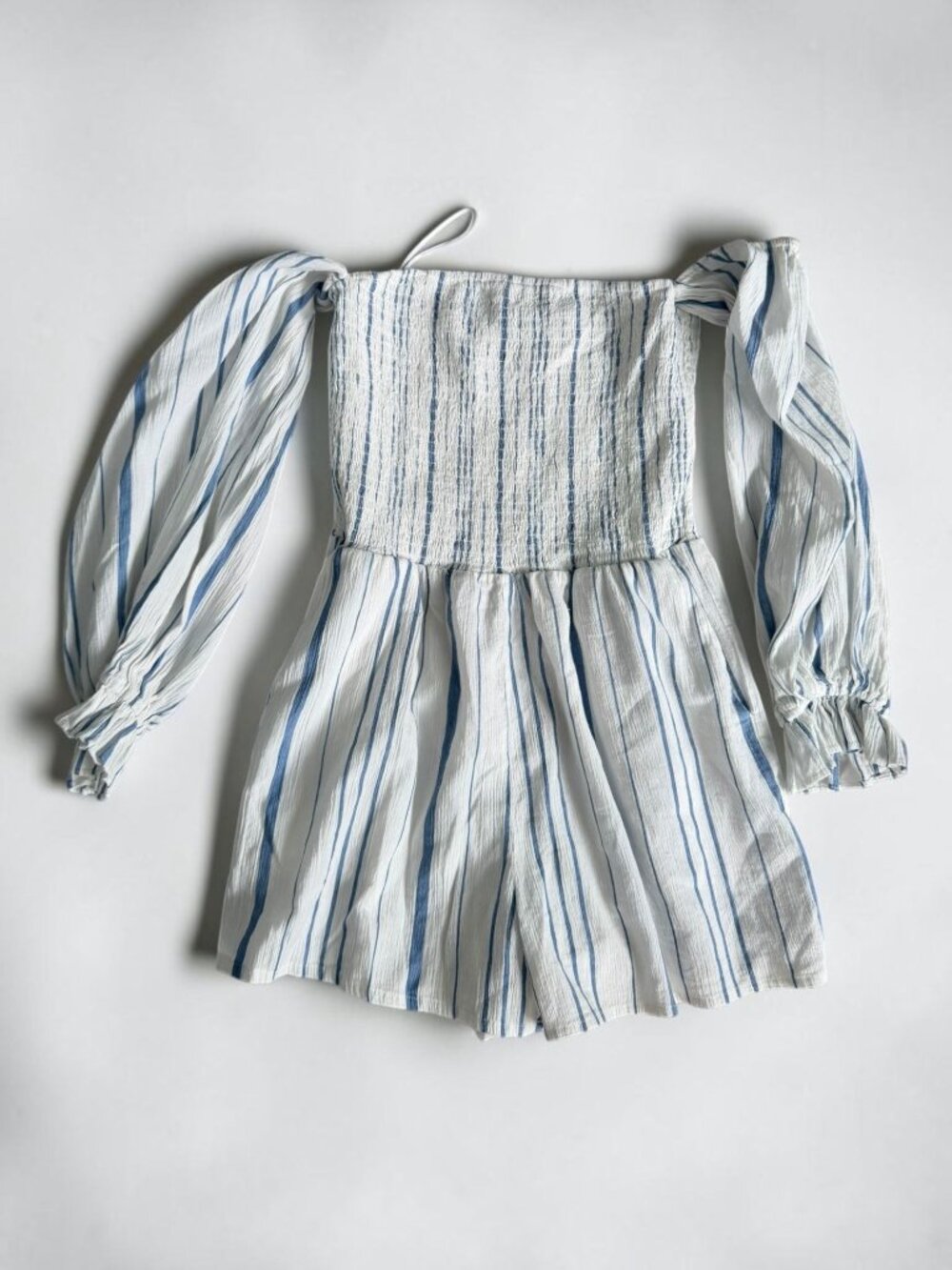 1STATE Blue White Striped Off The Shoulder Romper Size Small